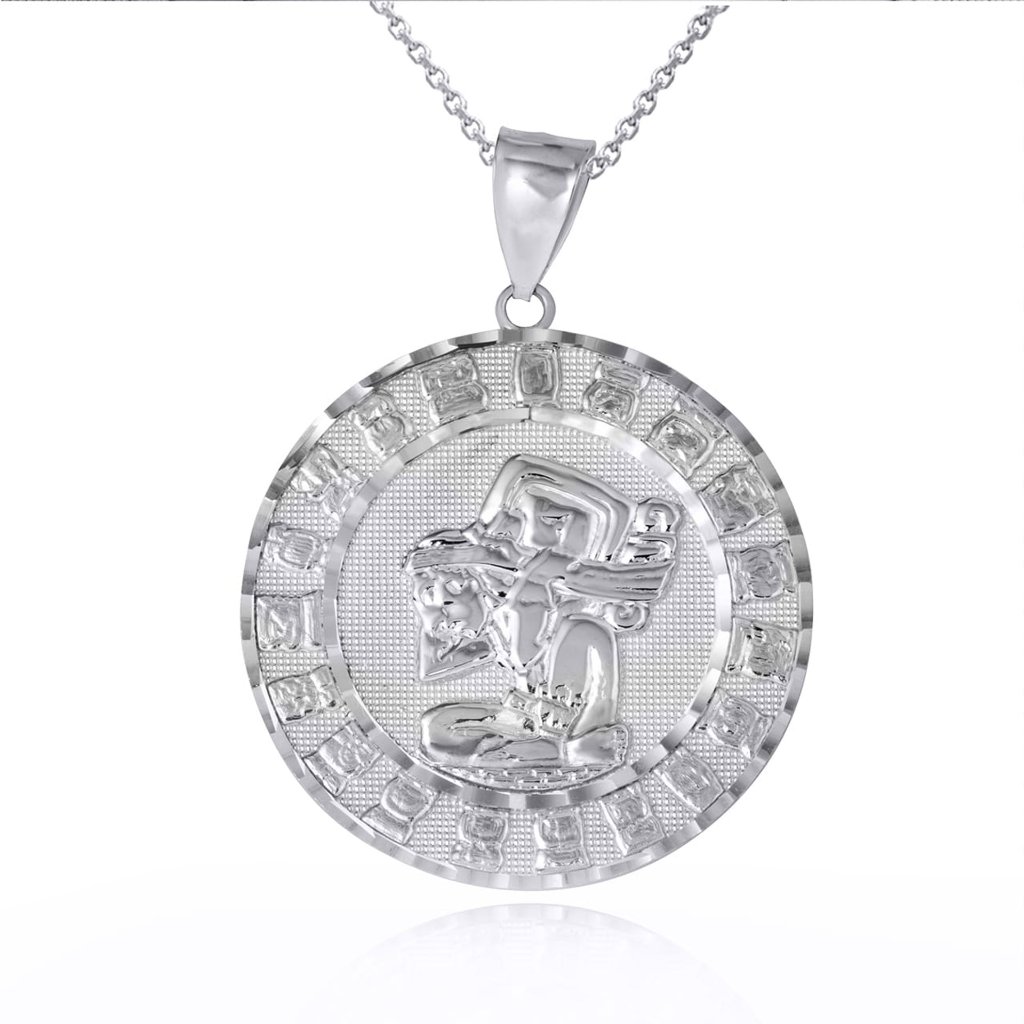925 Sterling Silver Ancient Aztec Mayan Sun Deity Pendant Necklace Diamond-Cuts 120$